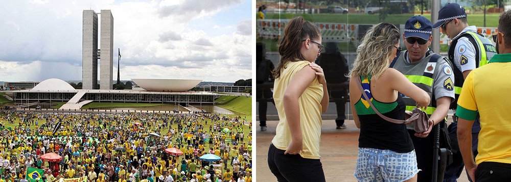 As forças de segurança pública do Distrito Federal não registraram ocorrências criminais nem atendimentos de urgência relacionados à manifestação popular ocorrida na Esplanada dos Ministérios na manhã deste domingo (4); o protesto a favor da operação Lava-Jato reuniu, de acordo com estimativa da Polícia Militar do DF, cerca de 5 mil pessoas; a manifestação foi contra o projeto que prevê punição a juízes