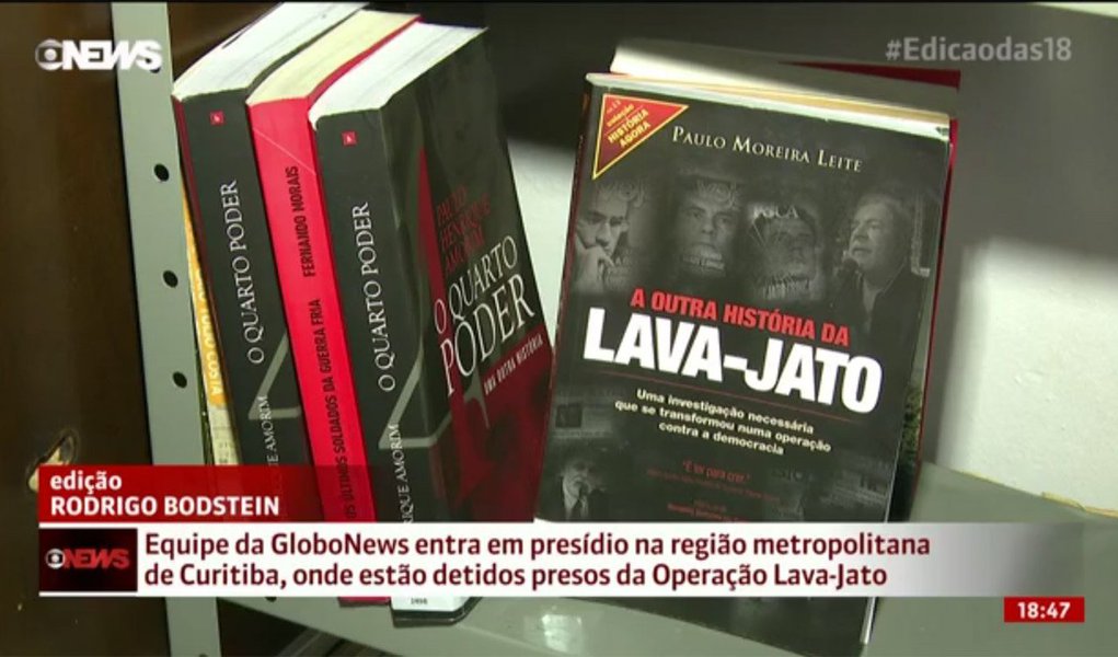 "A tentativa de criar um pequeno escândalo em torno da presença do meu livro A Outra História da Lava-Jato na biblioteca dos condenados de uma penitenciaria nos arredores de Curitiba mostra que pode haver mais pluralismo e liberdade de opinião numa biblioteca de cadeia do que no jornalismo da Globonews," escreve Paulo Moreira Leite. "Premiado no Jabuti, o mais importante premio literário do país, o livro jamais foi tema dos programas de uma emissora que tem um numeroso conjunto de programas de entrevista e debate, um deles dedicado exclusivamente a livros" 