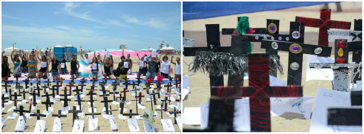 No Dia da Visibilidade Trans, comemorado neste domingo (29), foram fincadas 144 cruzes pretas na areia da Praia de Copacabana, uma para cada transexual ou travesti mortas no ano passado por causa do preconceito, em todo o País, de acordo com levantamento da ONG Rede Trans Brasil; presidente da entidade, Tathiane Araújo afirma que o número faz do Brasil um dos campões de mortes de pessoas trans no mundo; segundo ela, a exclusão começa em casa, quando pais se recusam reconhecer a identidade de alguém que não se identifica com o sexo designado ao nascer, o que é o caso de pessoas trans