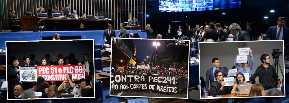 Núcleo de Estudos e Pesquisas da Consultoria Legislativa produziu um artigo técnico que conclui haver "inconstitucionalidades" na Proposta de Emenda à Constituição nº 55 (241 na Câmara), que impõe um teto para os gastos públicos do governo federal; "a PEC nº 55, de 2016, tende a abolir as cláusulas pétreas previstas nos incisos II, III e IV do § 4º do art. 60 da Constituição Federal, que se referem, respectivamente, ao voto direto, secreto, universal e periódico; à separação de Poderes e aos direitos e garantias individuais, razão pela qual deve ter sua tramitação interrompida no âmbito das Casas do Congresso Nacional", diz o texto; por decisão da Comunicação do Senado, o estudo não será divulgado por meio de reportagem na Agência Senado, como acontece em todos os casos; confira a íntegra