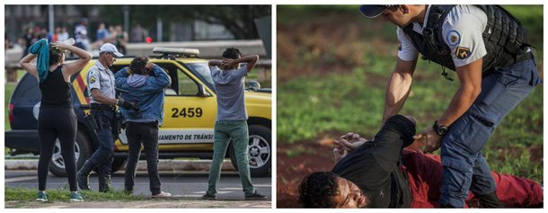 Nesta terça-feira, nas manifestações contra a PEC 55, a polícia militar deteve cerca de 100 pessoas, a maioria estudantes, sendo vários de outros estados do país; alguns detidos estão sendo encaminhados para a carceragem enquadrados na Lei de Segurança Nacional, artigo 20; os protestos ocorreram após a aprovação da PEC 55, que é rejeitada por 60% dos brasileiros, segundo o Datafolha, e congela gastos públicos por vinte anos (fotos: Mídia Ninja)