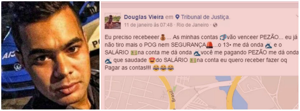 O policial militar do Rio de Janeiro cometeu um suicídio e transmitiu o ato ao vivo em Brás de Pina, na Zona Norte do Rio; ao veicular as imagens, o soldado Douglas de Jesus Vieira, de 28 anos, se comunicava com pessoas que acompanhavam a transmissão antes de cometer o suicídio; ele tinha seis anos na corporação e era lotado no 24º BPM (Queimados)