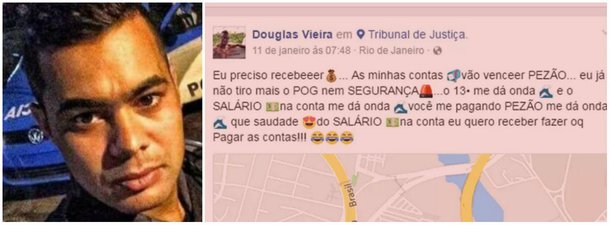 O policial militar do Rio de Janeiro cometeu um suicídio e transmitiu o ato ao vivo em Brás de Pina, na Zona Norte do Rio; ao veicular as imagens, o soldado Douglas de Jesus Vieira, de 28 anos, se comunicava com pessoas que acompanhavam a transmissão antes de cometer o suicídio; ele tinha seis anos na corporação e era lotado no 24º BPM (Queimados)