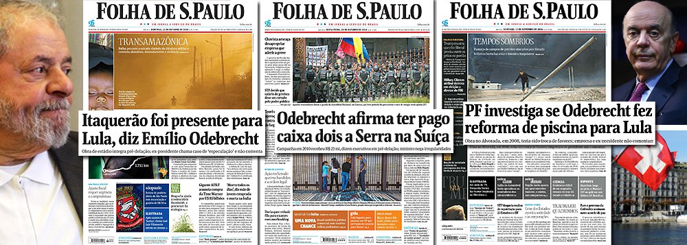 Às vésperas da abertura da caixa de Pandora da Odebrecht, o que se tem contra o ex-presidente Lula tem sido motivo de piada: primeiro, ele foi acusado de receber de presente o estádio do Corinthians; agora, o mimo teria sido a reforma de uma piscina de um patrimônio público, o Palácio do Alvorada; se é só isso, e se houver um mínimo de senso de Justiça, a grande história da Odebrecht será mesmo a que atinge o chanceler José Serra, que recebeu R$ 23 milhões numa conta secreta na Suíça, que, até onde se sabe, ainda não teve seu sigilo quebrado; Serra, curiosamente, dizia ter receio de que Lula fugisse do Brasil para escapar das investigações