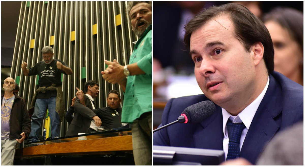 O presidente da Câmara, Rodrigo Maia (DEM-RJ), determinou ao Departamento de Polícia Legislativa que prenda todos os manifestantes que invadiram o plenário da Câmara; "Eles entraram no plenário, depredaram e a ordem que dei ao diretor do Depol é que todos saiam daqui presos e sejam levados com o apoio da Polícia Federal, porque nós não vamos aceitar esse tipo de abuso e de agressão ao Parlamento", assegurou Maia