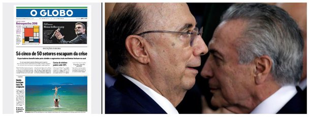 Manchete do jornal O Globo desta sexta-feira aponta o desastre produzido no Brasil pelo golpe de 2016, que começou a ser construído um ano antes, com amplo apoio dos meios de comunicação; neste ano, período em que a gestão econômica de Temer e Meirelles levou o País a uma sucessão de resultados negativos generalizados, apenas 5 entre 50 segmentos de indústria, comércio e serviços tiveram resultado positivo em produção ou vendas; entre os que escaparam da recessão estão o setor de celulose, beneficiado pelo dólar alto; depressão econômica provocada pelo impeachment já derrubou a economia brasileira em mais de 10%