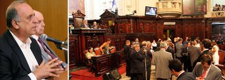 Assembleia Legislativa do Rio de Janeiro (Alerj) começa a votar nesta quarta-feira (16) o pacote de medidas de cortes de gastos do governo fluminense; os dois primeiros dos 21 projetos a serem votados vão ser apreciados pelo plenário da Casa a partir das 15h e tratam da redução de 30% dos salários do governador, vice-governador, secretários e subsecretários estaduais. O salário do chefe do Executivo estadual, por exemplo, passará de R$ 21.868 para R$ 15.307,69; o outro projeto prevê a redução do limite para pagamentos de dívidas de pequeno valor