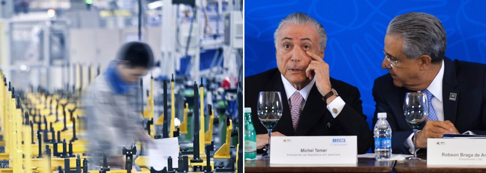 Sondagem Industrial, divulgada nesta sexta-feira, 21, pela Confederação Nacional da Indústria (CNI), mostra que os industriais, que apoiaram o mudança no comando do País, estão insatisfeitos com os rumos da economia; o índice que mede a evolução da produção industrial ficou em 45,8 pontos em setembro, o que, pela metodologia da pesquisa, número abaixo de 50 indica atividade industrial em queda; intenção de investir continua em baixa, com 43,5 pontos; empresários estão insatisfeitos com a situação financeira (41,5 pontos), com o acesso ao crédito (30,5 pontos) e com a margem de lucro operacional (36,4 pontos); CNI, que sob o comando de Robson Andrade apoiou o golpe de 2016, vê sua base industrial sofrer cada vez mais