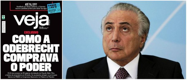 A nova edição da Veja, que chega neste final de semana às bancas, traz a delação de Claudio Melo Filho, que trabalhou por doze anos como diretor de Relações Institucionais da Odebrecht; segundo a revista, "em 82 páginas, ele conta como a maior empreiteira do país comprou, com propinas milionárias, integrantes da cúpula dos poderes Executivo e Legislativo"; "O relato atinge o presidente Michel Temer, que pediu 10 milhões de reais a Marcelo Odebrecht em 2014", diz Veja