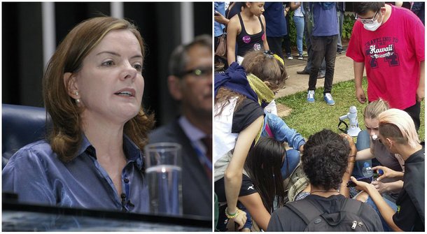 "Estudantes querem debater a PEC. Querem ser ouvidos. Querem participar e defender seus direitos. É lamentável que sejam recepcionados desta maneira. O estado de exceção casa vez mais evidente. Inadmissível!", criticou a senadora Gleisi Hoffmann (PT-PR)