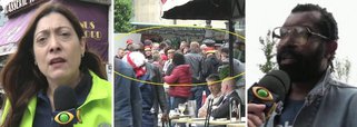 A repórter Sônia Blota e o cinegrafista Fernando Henrique de Oliveira, da TV Band, levaram um chute e um tapa no rosto; durante cobertura em Paris, eles foram abordados de forma violenta por torcedores da Alemanha, que gritaram “Fora, seus negros”
