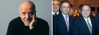 Escritor Paulo Coelho não poupou crítica ao presidente nacional do PSDB, senador Aécio Neves, que defendeu punição ao ex-ministro Marcelo Calero por denunciar o escândalo de corrupção envolvendo o presidente Michel Temer e seu ex-braço direito Gaddel Vieira Lima; "Aécio: medalha de ouro por PIOR declaração sobre o caso Geddel", escreveu Coelho