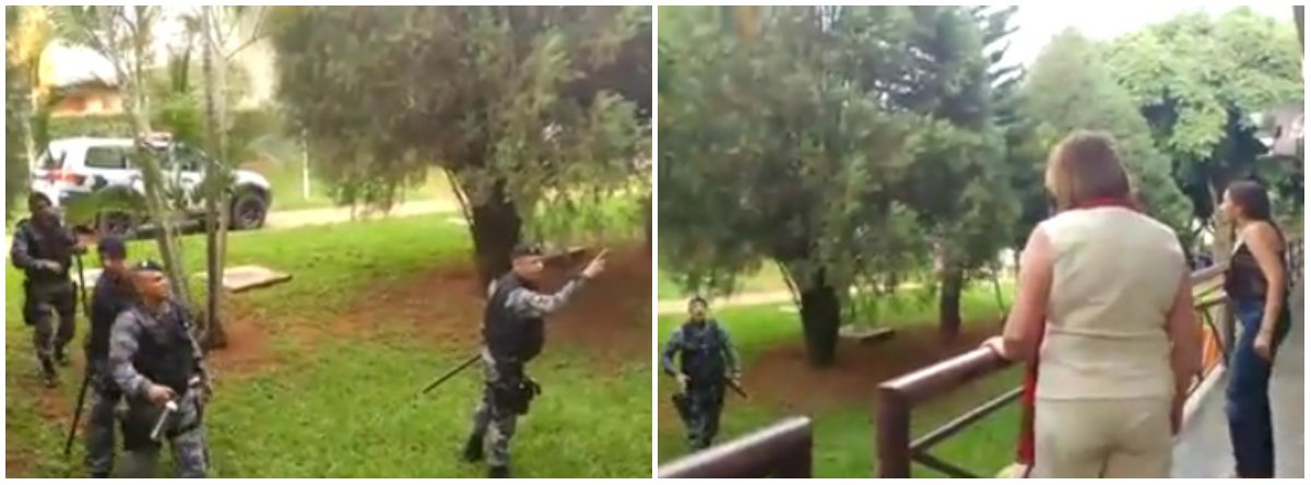 Um vídeo mostrou como a Polícia Militar cometeu barbárie contra estudantes que protestavam em Brasília contra a PEC 55, que congela os gastos públicos por 20 anos, aprovado pelo Senado; "É um aburso, é um absurdo", diz uma pessoa; um policial começa a discutir com uma mulher e afirma que dez militares estão no hospital em consequência dos conflitos da manifestação; outro militar, de forma repentina, se aproxima e joga spray de pimenta; assista