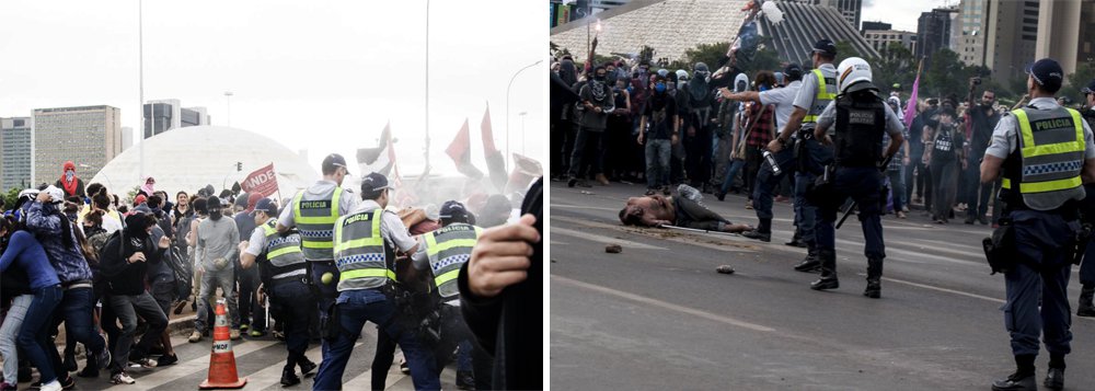 Manifestantes e policiais militares entraram em confronto nesta terça (13), horas depois da aprovação da Proposta de Emenda Constitucional (PEC) que limita os gastos públicos nos próximos 20 anos; estudantes e ativistas políticos protestavam quando PMs reagiram com bombas de gás lacrimogêneo; prédios públicos foram pichados; carros de uma concessionária foram quebrados; policiais chegaram a golpear parte dos manifestantes com cacetes; a cavalaria e o Batalhão de Choque participaram da operação; pelo menos 40 pessoas foram detidas; de acordo com a Polícia Militar, 2 mil pessoas participaram dos protestos; o número era semelhante ao efetivo da PM deslocado para a operação 
