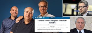 Após mais um escândalo causado por meio dos áudios de Sérgio Machado, ex-presidente da Transpetro, o Grupo Globo, da família Marinho, publica um novo editorial extemporâneo nesta segunda-feira 30 para pedir a demissão do ministro da Transparência, Fabiano Silveira, a fim de salvar o processo de impeachment da presidente Dilma Rousseff, do qual a empresa é a principal fiadora; "O presidente interino, Michel Temer, precisa aplicar a mesma regra que valeu para Romero Jucá", defende o jornal, que também pediu a cabeça de Jucá na semana passada, quando "Temer agiu com a rapidez necessária", de acordo com o texto; Só assim será levado a sério o compromisso público assumido pelo presidente de apoiar a Operação e todo o combate à corrupção", diz ainda o editorial
