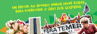 Organização que reúne sindicatos e movimento sociais realiza nesta segunda-feira (29) uma manifestação de apoio à presidente afastada Dilma Rousseff (PT), que vai pessoalmente ao Senado defender-se das acusações de crime de responsabilidade e denunciar o golpe; protesto pacífico prevê a entrega de “rosas para enfrentar o ódio dos golpistas”; ato acontece em frente ao Congresso Nacional, em Brasília, a partir das 8 horas