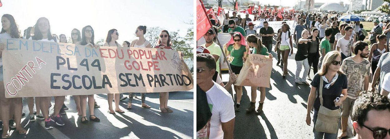 Estudantes, professores e trabalhadores em educação participaram nesta quinta (16) da Marcha em Defesa da Educação Pública contra os cortes em educação; o grupo, de aproximadamente 1 mil pessoas, caminhou do Museu Nacional até o Ministério da Educação (MEC) na Esplanada dos Ministérios e solicitou uma audiência com o ministro da Educação Mendonça Filho; "Hoje a situação do país é de total descaso com a educação pública, já era no governo Dilma, agora no governo Temer piorou. Ou seja, existem cortes na educação, tanto no governo federal quanto nos estaduais", diz o coordenador-geral da Fasubra, Gibran Jordão