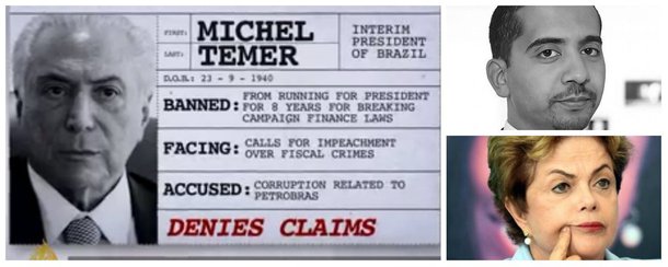 Jornalista Mehdi Hassan, que faz o programa Up Front, um dos mais populares da Al Jazeera, divulgou vídeo neste fim de semana em que fala sobre a hipocrisia do golpe brasileiro; ele lembra que a presidente Dilma Rousseff foi afastada temporariamente para que se colocasse em seu lugar um interino inelegível por fraudes eleitorais, chamado Michel Temer; Hassan ironiza ainda a proteção a Eduardo Cunha, o cérebro do golpe, e lembra que 303 deputados e 49 senadores brasileiros são investigados por acusações muito mais graves do que as que pesam contra Dilma; "Olhem-se no espelho", diz ele; Hassan é o mesmo que, recentemente, fez o ex-presidente Fernando Henrique Cardoso passar vergonha numa entrevista à Al Jazeera; assista seu novo vídeo