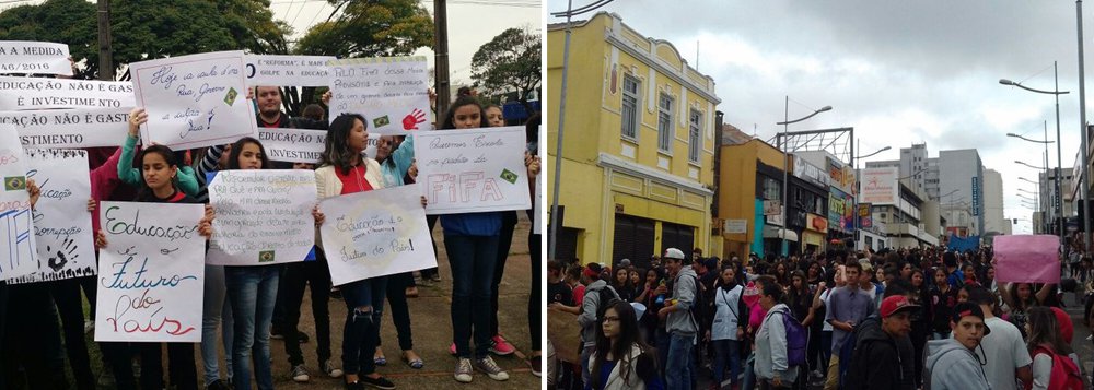 Centenas de estudantes fazem manifestações no Paraná contra a reforma do Ensino Médio, anunciada pelo governo federal no dia 23 de setembro; havia manifestações em Curitiba, Cascavel, Maringá, Londrina, Ponta Grossa, Cianorte, Jacarezinho e Pinhais; a medida provisória sobre a reforma ainda terá de ser aprovada pela Câmara e pelo Senado, caso contrário, perderá o efeito