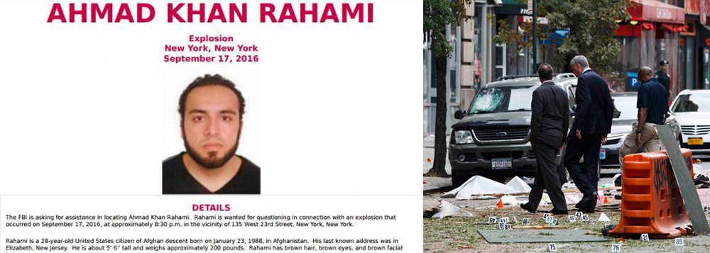 As autoridades norte-americanas informaram que estão à procura de Ahmad Khan Rahami, 28 anos, acusado de ser o responsável por ter deixado uma bomba no bairro de Chelsea, em Nova York, no último sábado 17; a explosão deixou 29 pessoas feridas