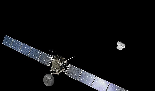 A Sonda Rosetta aterrissou no cometa 67P/ Churyumov-Gerasimenko, encerrando uma missão espacial de mais de 12 anos, feita pela Agência Espacial Europeia (Esa); conforme previsto, seu computador de bordo enviou para a Terra as últimas imagens, que mostram o solo do cometa 15 segundos antes do impacto, além de dados sobre os gases, compostos químicos e poeira presentes no local, que podem contribuir para a descoberta da origem do sistema solar