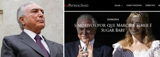 O Palácio do Planalto vai processar o "Meu patrocínio", um site de relacionamento que une mulheres jovens e bonitas com homens ricos e mais velhos; a página cita cinco motivos por que a primeira-dama Marcela Temer é uma "sugar baby", gíria em inglês para definir a mulher jovem que se casou com um homem mais velho e rico — um sugar daddy; a página sobre Marcela Temer não está mais no ar
