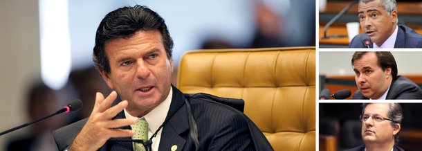 O ministro Luiz Fux, do Supremo Tribunal Federal (STF), foi designado, por sorteio, para analisar um pedido da Procuradoria Geral da República (PGR) para investigar o senador Romário (PSB-RJ) e os deputados federais Rodrigo Maia (DEM-RJ) e Jutahy Júnior (PSDB-BA); o ponto de partida para o Ministério Público solicitar a investigação dos três políticos foi a troca de mensagens entre o presidente licenciado do Grupo Odebrecht, Marcelo Odebrecht, e o ex-presidente da construtora OAS Léo Pinheiro; com base nas mensagens telefônicas, o procurador-geral da República, Rodrigo Janot, quer autorização do Supremo para investigar Romário, Maia e Jutahy por corrupção passiva e lavagem de dinheiro