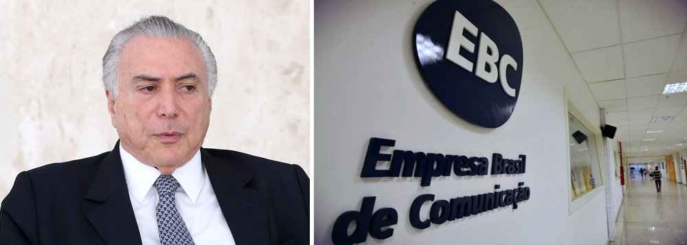 Governo do vice-presidente em exercício Michel Temer deu mais um passo no desmonte da Empresa Brasileira de Comunicação (EBC) ao decidir cortar as transmissões ao vivo pela TV NBR das viagens presidenciais; Planalto alega que as transmissões são desnecessárias e possuem um custo elevado, cerca de R$ 300 mil por cobertura