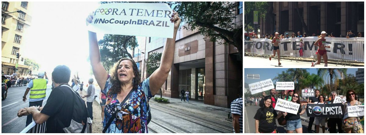 Deputada Jandira Feghali (PCdoB-RJ) participou de manifestações contra o presidente interino, Michel Temer, e contra a Globo que ocorreram neste domingo 14 durante a prova de maratona feminina pela Olimpíada do Rio; "Elas correm e elas protestam!", postou a deputada nas redes sociais