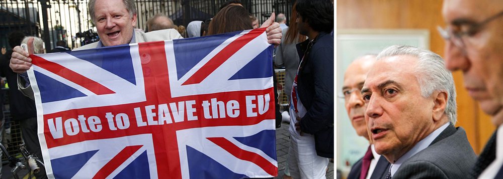 “Nos bastidores, há uma avaliação do governo Michel Temer de que a decisão do Reino Unido de se separar da União Europeia criará mais turbulência econômica no cenário internacional por meses até que o divórcio seja concluído. Isso é ruim para o Brasil, que enfrenta dois anos seguidos de recessão e que ensaiava uma recuperação a partir do segundo semestre. Ou seja, pode complicar a retomada do crescimento”, diz o colunista Kennedy Alencar