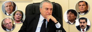 De líder natural do continente, o Brasil começa a se tornar um pária entre seus próprios vizinhos, desde o golpe parlamentar de 2016, que afastou a presidente do cargo e permitiu a ascensão de Michel Temer sem que tenha havido crime de responsabilidade; em nota, o governo do Uruguai, de Tabaré Vazquez, condenou a "profunda injustiça"; o Chile, de Michele Bachelet, manifestou apreço por Dilma, sem citar Temer, em seu comunicado; mais radicais, o Equador, de Rafael Correa, a Venezuela, de Nicolas Maduro, e a Bolívia, de Evo Moraes, retiraram seus embaixadores; a Unasul, liderada por Ernesto Samper, deve convocar reunião extraordinária; com Temer, Brasil só tem o apoio do Paraguai, que passou por golpe semelhante, e da Argentina