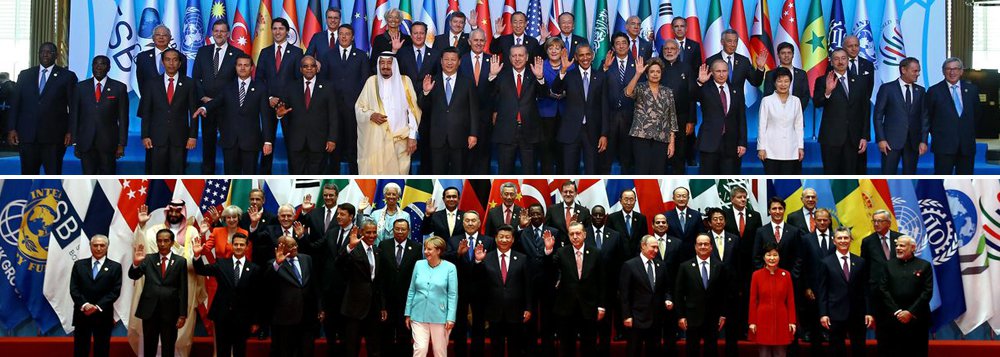 "Lembram daquela história de que uma imagem vale mais do que mil palavras? Pois é, não é preciso usar mil, nem cem, nem dez para ver o que o golpe fez com o prestígio internacional do Brasil. Basta olhar as fotos dos chefes de Estado na reunião do G-20 ano passado, na Turquia, e na deste, na China", diz Fernando Brito, editor do Tijolaço