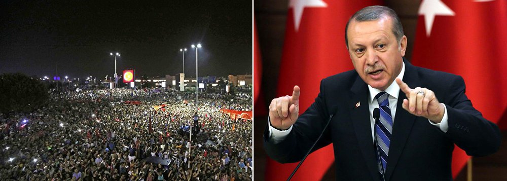 O presidente da Turquia, Recep Tayyip Erdogan, afirma ter retomado o poder depois da tentativa de golpe militar na noite desta sexta-feira 15; 265 pessoas morreram, entre elas 104 militares, e 1.440 estão feridas; segundo o primeiro-ministro, Binali Yildirim, 20 militares que lideraram o golpe foram assassinados e 2.839 soldados foram presos pelas forças leais ao governo por participação no ato; ao chegar a Istambul, Erdogan discursou para um multidão que foi às ruas contra o golpe militar; ele disse que os golpistas pagarão caro por sua "traição", anunciou que "o Exército será limpo" e avisou: "Há um governo eleito aqui"
