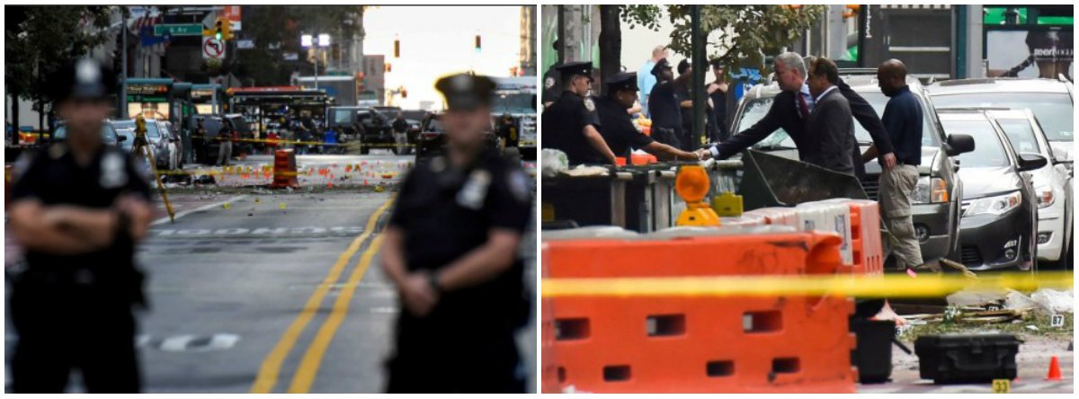 Um homem ligou para o serviço de emergência dos EUA alertando para novas explosões após uma bomba ferir ao menos 29 pessoas no bairro Chelsea, em Nova York; a informação foi publicada no site do jornal New York Post, que citou fontes policiais; “Eu estou olhando para a explosão em baixo da quadra. Haverá mais”, disse o homem, que não se identificou; governador de Nova York, Andrew Cuomo, que visitou o local da explosão (foto, à dir.) afirmou que a a tragédia foi um ato de terrorismo, mas não existe indício de ligações com grupos internacionais; segundo fontes, uma carta escrita à mão, parte em árabe, foi encontrada dentro de um saco plástico que continha o segundo aparato explosivo