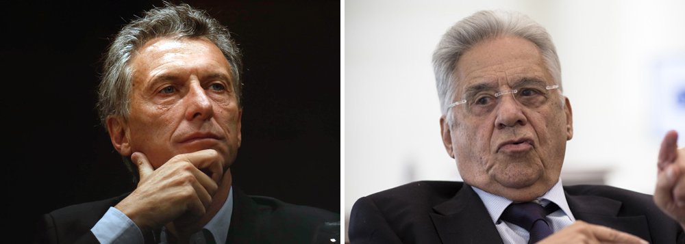 Presidente da Argentina, Mauricio Macri, se encontrou com o ex-presidente tucano Fernando Henrique Cardoso em sua residência, em Buenos Aires, nesta sexta-feira 23, informa a agência EFE; objetivo foi discutir o desenvolvimento econômico da América Latina e as relações bilaterais entre os dois países; desde que assumiu o governo, no fim de 2015, a política neoliberal do governo Macri aprofundou a recessão e a crise econômica na Argentina; em julho, o desemprego alcançou 9,3% e a produção industrial caiu 7,9%; Macri já promoveu até hoje uma série de ajustes que resultaram em 1,4 milhão de novos pobres