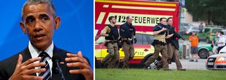 Ao falar do ataque que deixou nove mortos em Munique, o presidente americano Barack Obama disse que hoje em dia as liberdades dos cidadãos dependem do trabalho dos agentes de segurança; "Nosso modo de vida, nossas liberdades", disse ele, "nossa capacidade de levar a vida de todos os dias, educando nossos filhos", e de repente o humor do presidente mudou; "E vê-los crescer e se formarem no ensino médio e agora prestes a deixar seu pai", continuou; em seguida, ele se desculpou; assista