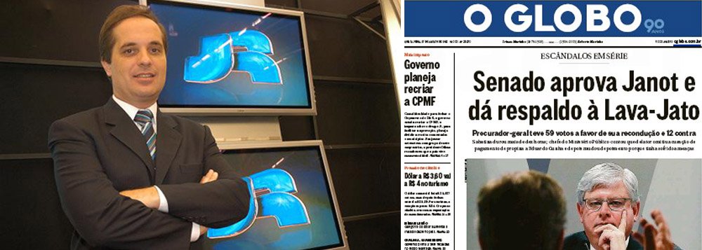 Jornalista Rodrigo Vianna afirma que "o poder se desloca para duas instâncias que não se submetem ao escrutínio popular: de um lado, o consórcio MPF/Moro/PF, sob comando de Janot; de outro, o consórcio Globo/Veja, sob comando de João Roberto Marinho"