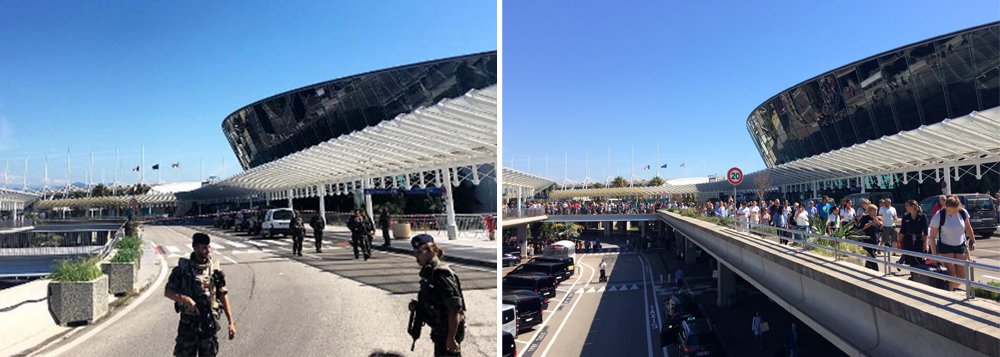Terminal do aeroporto de Nice, na França, foi evacuado pelas forças de segurança; bagagem suspeita provocou o isolamento do local e o acionamento das forças de segurança francesas;  França tem estado em alerta máximo depois de uma série de ataques ligados ao grupo terrorista Estado Islâmico desde janeiro de 2015