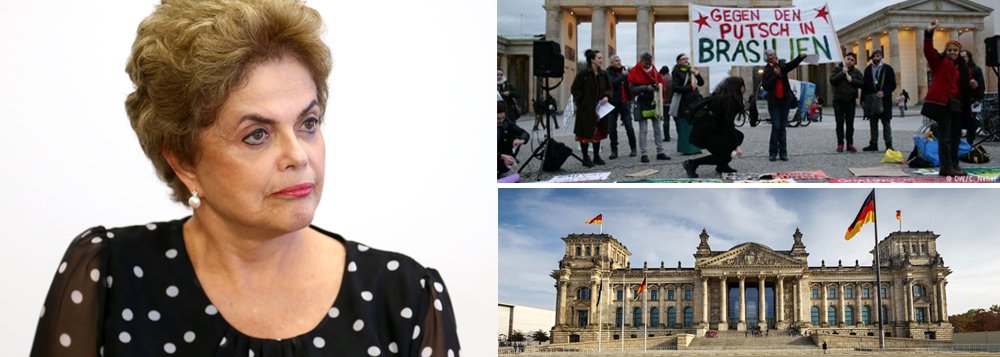 No próximo dia 20, os deputados alemães vão debater o processo de deposição da presidente afastada Dilma Rousseff no Brasil no Bundestag, o parlamento alemão, em Berlim; discussão terá transmissão ao vivo pela internet; o debate será promovido a partir de um pedido do Partido de Esquerda, que pede ao governo alemão para que repudie o impeachment da presidente brasileira; após a decisão do Senado, a imprensa alemã chegou a tratar o afastamento como uma "injustiça histórica"; o Partido Social Democrata Alemão, o SPD, uma das mais importantes vozes políticas da Europa, divulgou uma nota contra o que chamou de golpe político-parlamentar; Berlim foi um dos palcos de protesto contra o golpe no exterior