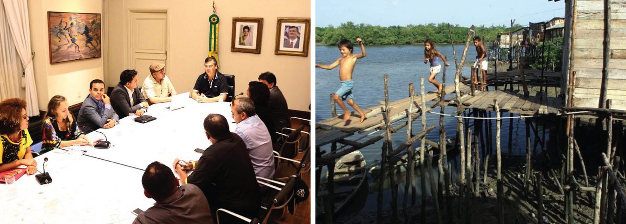 O governador do Maranhão, Flávio Dino, e equipe formada pelas pastas de Comunicação e Assuntos Políticos, Juventude e Educação receberam a visita do presidente global da Central Única das Favelas (CUFA), Preto Zezé; o encontro, realizado no Palácio dos Leões, resultou na formação do comitê permanente para desenvolvimento de agenda positiva nas favelas da região metropolitana de São Luís; o objetivo do comitê é traçar estratégias para a promoção de ações sociais em áreas carentes da Grande Ilha