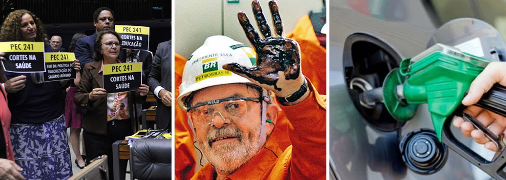 A PEC 241 parece já ter congelado a inteligência do país; no momento em que o governo destrói o futuro na nação ao contingenciar os gastos em educação, saúde e infraestrutura, a imprensa comemora queda de míseros 3% do preço dos combustíveis nas refinarias; quando os governos do PT baixaram medida semelhante em 2003 e 2009, a oposição e a mesma mídia gritaram que era uma medida de populismo que iria quebrar a Petrobras; fez-se pior com Dilma, quando reduziu em 20% o preço da energia, num movimento de alto impacto social e anti-inflacionário; para a mídia, ficamos combinados assim: a gente reduz a gasolina em 3% e vende o pré-sal com deságio de 90%