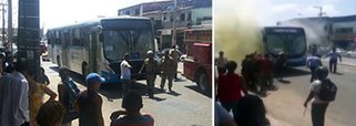 A Polícia Militar do Maranhão identificou e prendeu quatro suspeitos de terem ateado fogo em um ônibus, na Avenida Kennedy, em São Luís; as prisões foram realizadas pelo Grupo de Serviço Avançado do 9º Batalhão, pouco tempo depois da ocorrência; de acordo com o comandante do Comando do Policiamento de Área Metropolitana 1 (CPAM1), Coronel Pedro Ribeiro, o ataque ao coletivo aconteceu em represália à morte de Thiago Marques dos Santos, de 22 anos, conhecido como Tilico, e que tinha passagens pela polícia por tráfico de drogas e homicídio