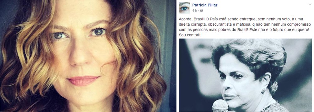 Ao longo da sessão do impeachment no Senado, a atriz postou uma foto da presidenta Dilma Rousseff e apontou que quem quer cassar seu mandato é uma direita "corrupta, obscurantista e mafiosa, q não tem nenhum compromisso com as pessoas mais pobres do Brasil! Este não é o futuro que eu quero! Sou contra!!!"