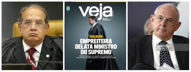 "Uma reportagem ridícula", disse Nelson Jobim, ex-presidente do Supremo Tribunal Federal; "feita para constranger o ministro Dias Toffoli", pontuou Gilmar Mendes; "lamentável especulação", afirmou Luis Inácio Adams, que foi advogado-geral da União; análise do portal Consultor Jurídico afirma que a reportagem de Veja, que coloca Dias Toffoli na capa apenas porque Léo Pinheiro, da OAS, disse ter indicado uma empresa de reformas paga pelo próprio ministro, reflete a batalha entre os justiceiros e a Justiça; "O Ministério Público tem direcionado delações para comprometer ministros do Supremo e do Superior Tribunal de Justiça. Essa queda de braço não é nova. Mas a desenvoltura dos atacantes é cada vez maior", diz o texto do Conjur
