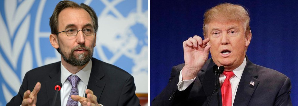 Alto funcionário de direitos humanos da Organização das Nações Unidas, Zeid Ra'ad al Hussein citou declarações do candidato à presidência dos Estados Unidos sobre usar tortura, proibido pelo direito internacional, como "profundamente inquietante e perturbador"; "Se Donald Trump é eleito com base no que ele já disse... eu acho que, sem sombra de dúvidas, ele seria perigoso do ponto de vista internacional", disse Zeid