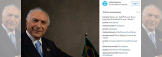 Uma publicação da ONU no Instagram sobre Michel Temer foi dominada por mensagens de Fora Temer e contra o golpe; as hashtags #Foratemer, #foragolpista, #OutTemer e #LUTOPELADEMOCRACIA ocuparam todo o espaço dos comentários
