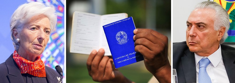 Após visita oficial ao Brasil, a primeira no governo Temer, o Fundo Monetário Internacional, dirigido por Christine Lagarde, recomendou ao Brasil que faça uma revisão da fórmula de ajuste anual do salário mínimo e realize ainda uma reforma trabalhista, a fim "recuperar a sustentabilidade fiscal" e "retomar o crescimento" no País; o texto pede um ajuste fiscal maior, elogia a proposta do governo de impor um teto para os gastos públicos – algo que pode "mudar o jogo" – e afirma ver sinais de que a recessão está no fim