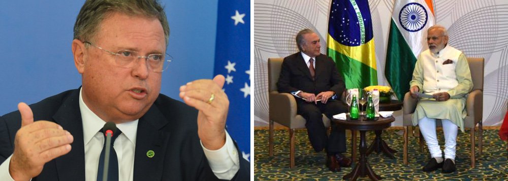 Ministro da Agricultura, Blairo Maggi, classificou a Índia como um país "muito protecionista" e afirmou que o país precisa "retirar as barreiras fitossanitárias" caso queira ser um parceiro estratégico do Brasil; "A Índia, que quer o Brasil como um parceiro estratégico, precisa retirar as barreiras fitossanitárias que aí estão colocadas, porque elas não existem. O que existe é a política de não querer importar ou dar preferência a um outro país que não seja o Brasil", afirmou; declaração aconteceu pouco após Michel Temer reunir-se com o primeiro-ministro indiano Narendra Modi para tratar de investimentos e do comércio bilateral entre as duas nações.