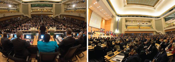 Membros da bancada dos trabalhadores brasileiros presentes na reunião do Comitê de Normas da OIT se levantaram do plenário para denunciar o golpe no Brasil; delegados que representam trabalhadores e sindicatos de mais de 100 países somaram o coro em protesto ao governo brasileiro, suspendendo temporariamente a sessão meio aos protestos de representantes dos trabalhadores; discurso negando golpe teria se dado a mando do ministro José Serra