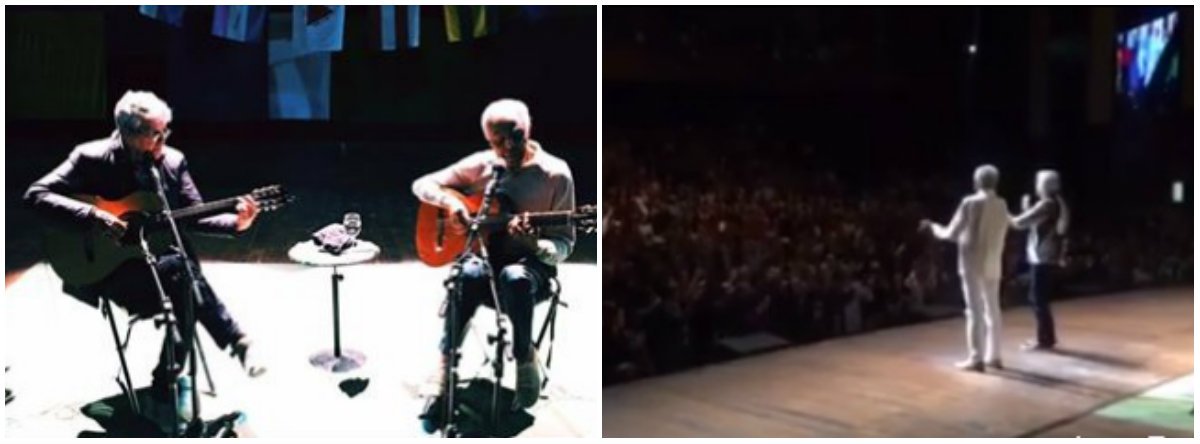O público que lotou o show de Gilberto Gil e Caetano Veloso no Citibank Hall, em São Paulo, resolveu completar o refrão da música "Odeio Você", de Caetano, para protestar contra Michel Temer; cada vez que os dois músicos cantavam "Odeio você",em seguida parte da plateia gritava: "Temer!"; não é a primeira vez que o público dos dois artistas se manifesta contra o peemedebista em um show deles